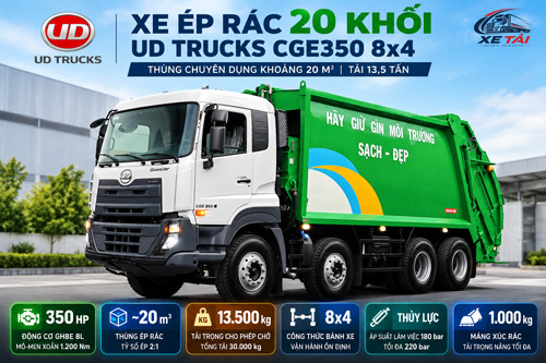 Xe ép rác 20 khối UD Trucks CGE350 8x4 | 350 HP